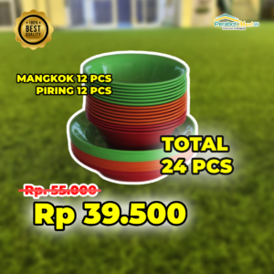 (24 PCS) 1 LUSIN PIRING + 1 LUSIN MANGKOK PLASTIK SEMI MELAMIN